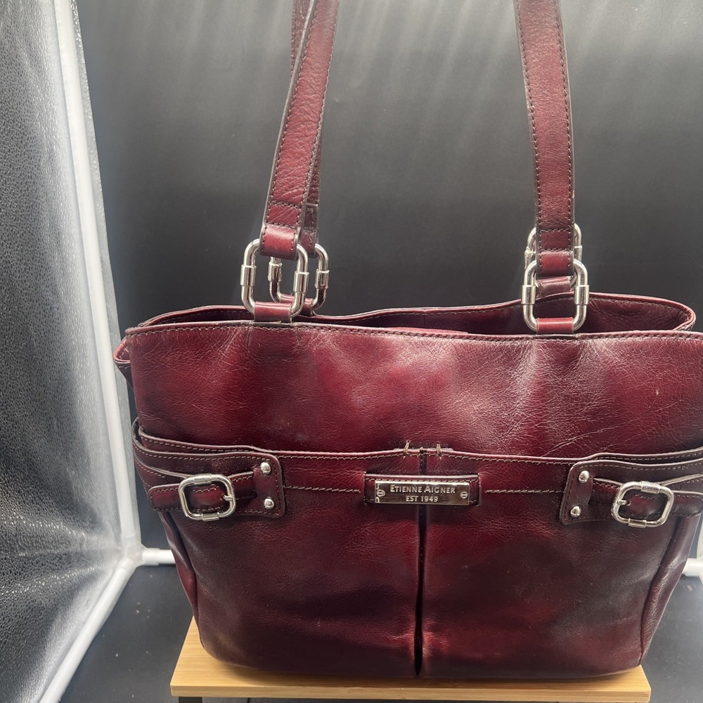 Etienne Aigner Vintage Oxblood Burgundy Leather Shoulder Bag Silver Hardware